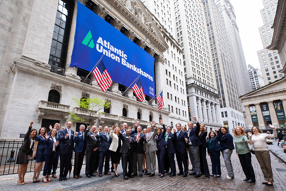Atlantic Union Bankshares celebrates in front of the NYSE