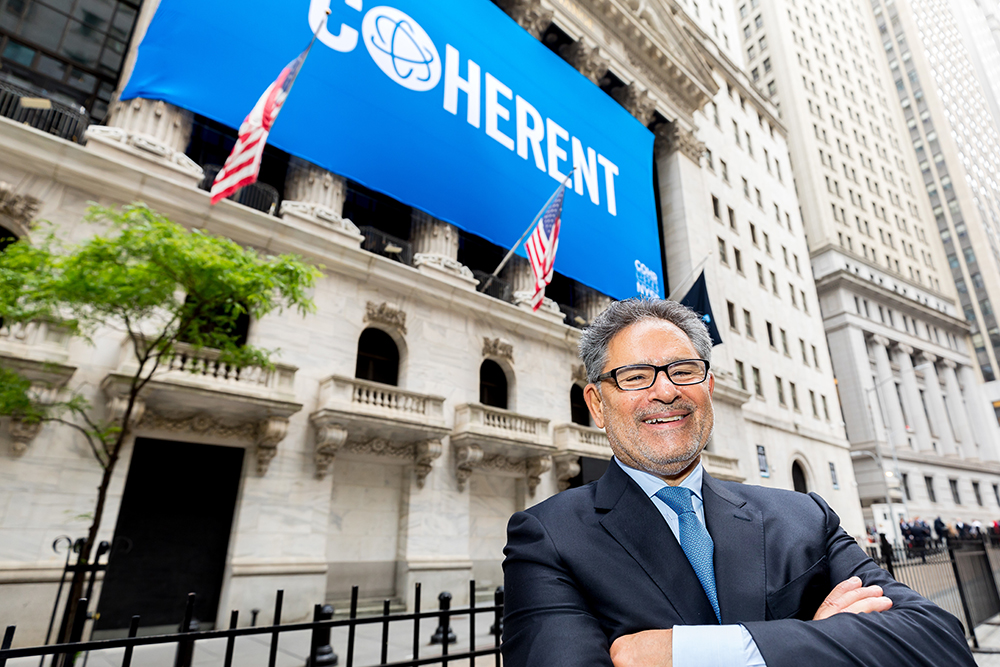 Coherent Corp celebrating in front of the NYSE
