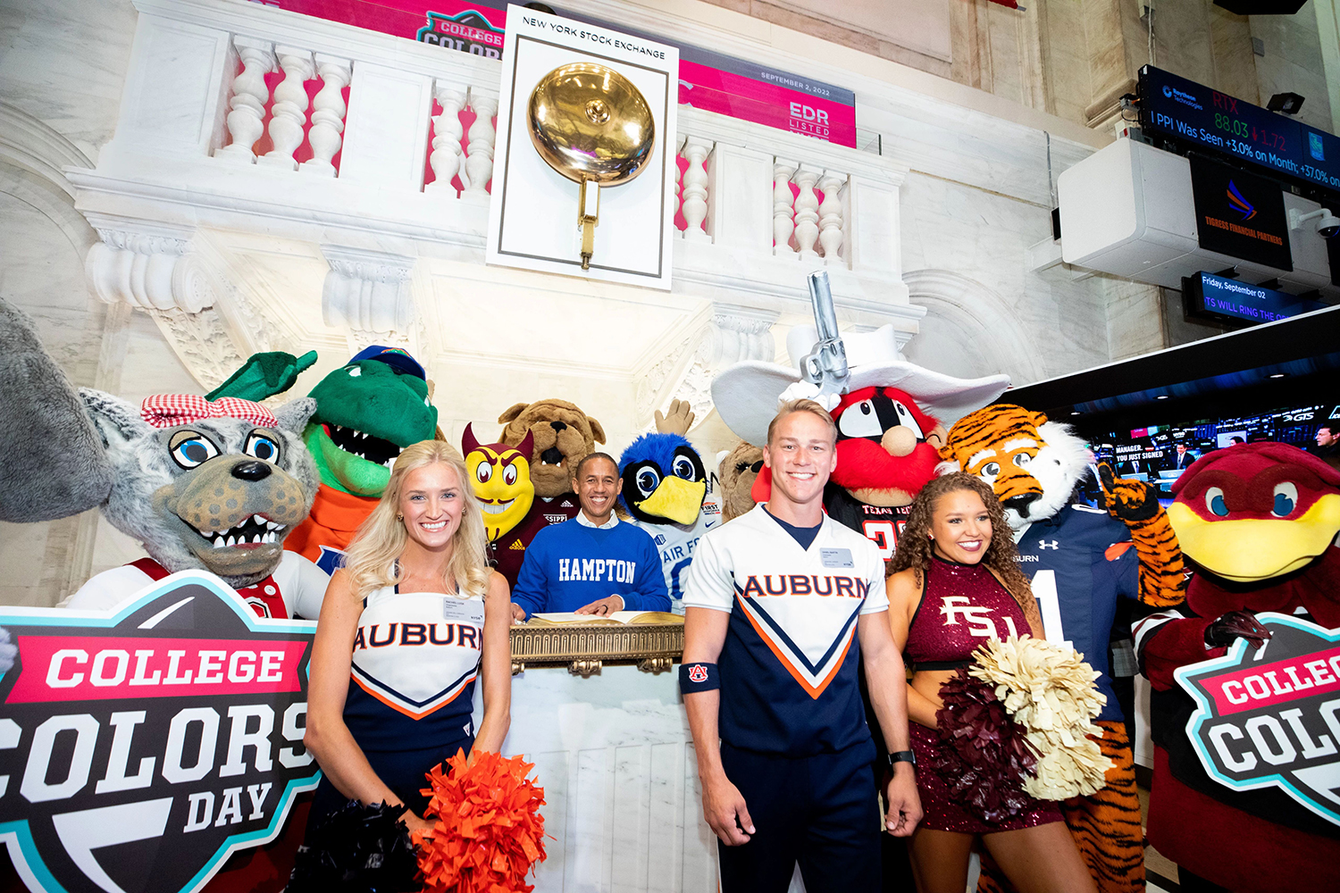cheerleaders and mascots on the nyse floor