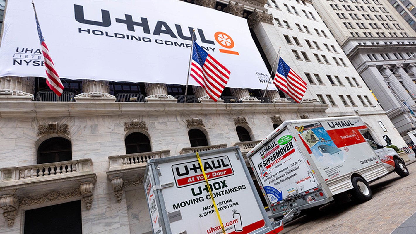 U-Haul trucks in front of the NYSE