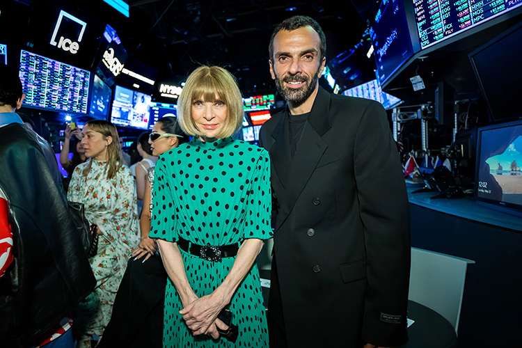 Vogue’s Anna Wintour and Balenciaga’s Cedric Charbit at the brand’s fashion show on the NYSE floor.