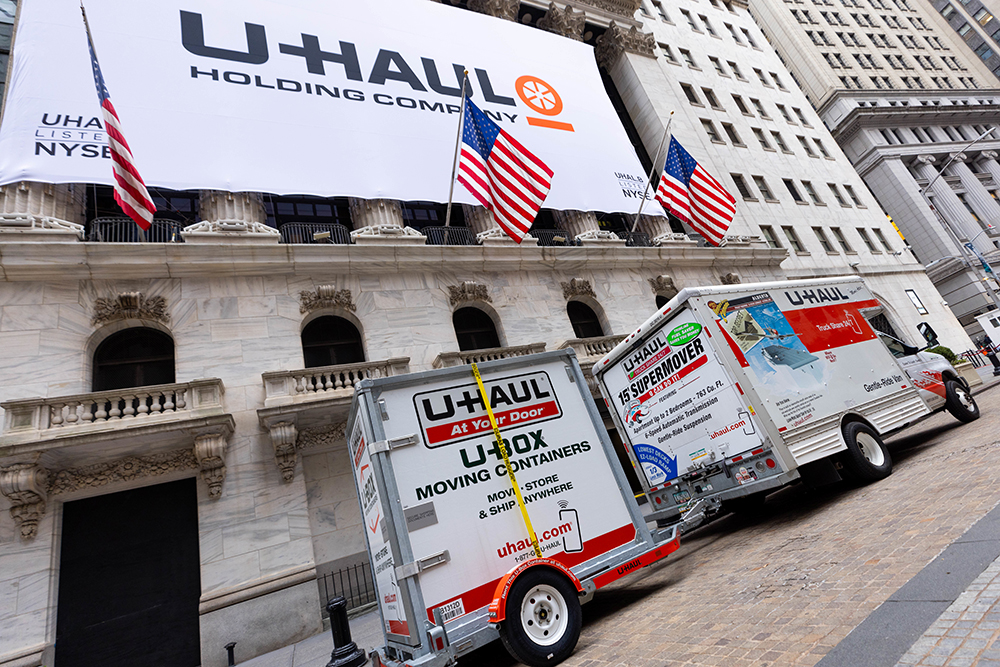 U-Haul trucks in front of the NYSE