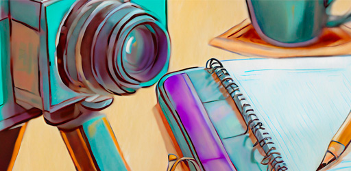 AI drawn image of camera and notebook